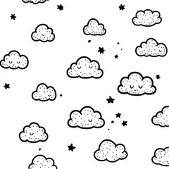 Cute clouds and stars dreamy night sky design