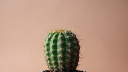 Naklejka premium Minimalist Green Cactus Against Soft Beige Background With Space For Text Ideal For Nature Themes And Home Decor Concepts