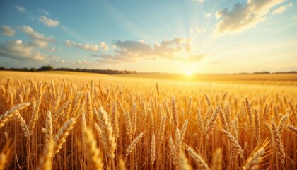 Obraz premium Golden wheat field at sunset, landscape photography style