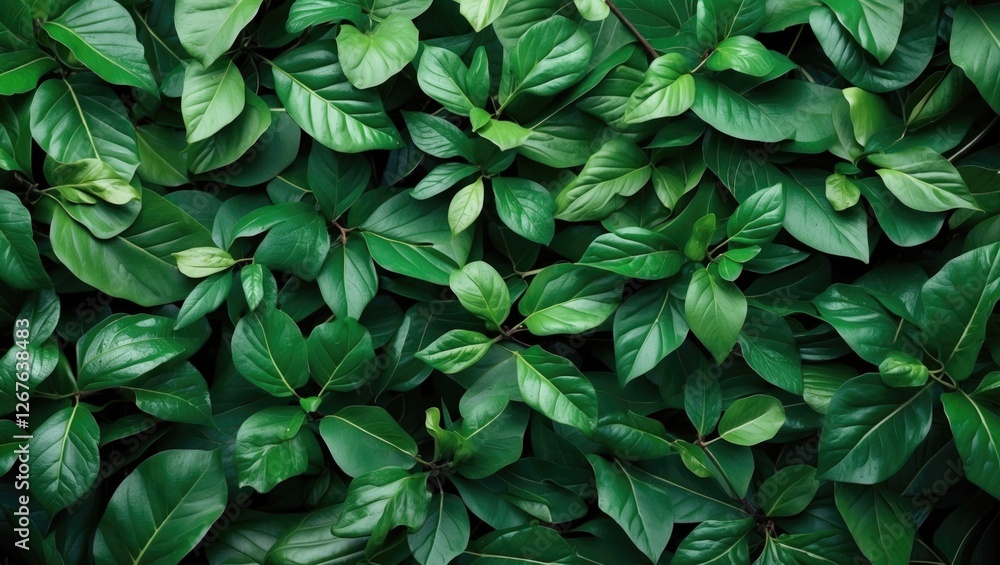 Aufkleber lush green leaves creating a vibrant background with ample copy space, ideal for nature-themed desig