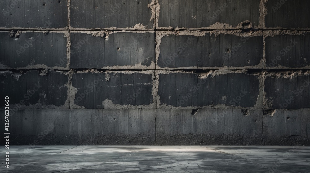 Poster textured dark concrete wall with visible imperfections and strong shadows ideal for backgrounds in d