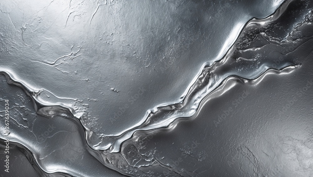 Poster abstract close-up of fluid metallic surface with reflective properties and intricate textures