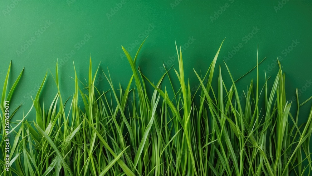 Poster lush green grass against a vibrant green background creating a fresh and natural atmosphere for vari