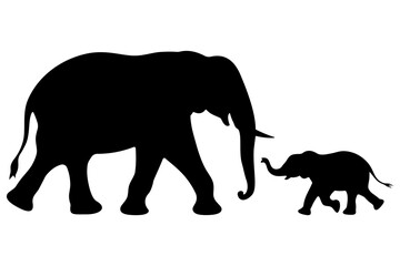 silhouette of elephant with baby elephant