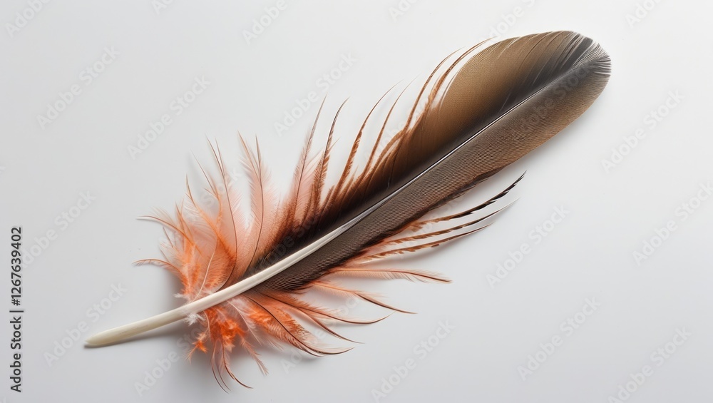 Poster elegant bird feather showcasing intricate details and vivid colors on a pristine white background fo