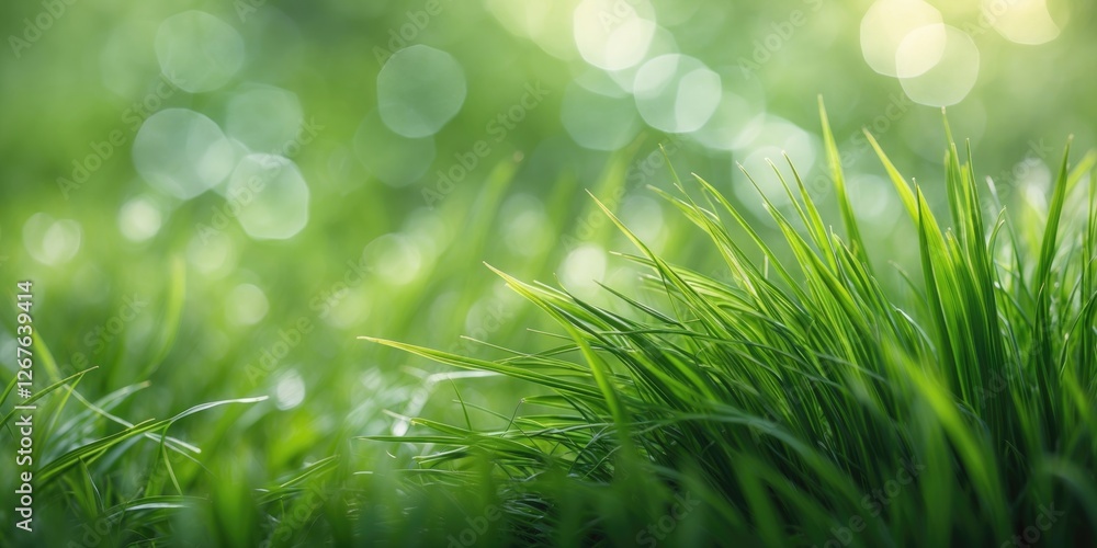 Poster Lush Green Grass Texture Background with Bokeh Effect Ideal for Creative Projects and Abstract Designs Featuring Ample Space for Text