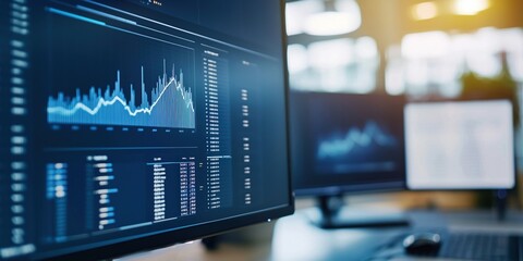 Financial graphs and schedules visualized on a monitor