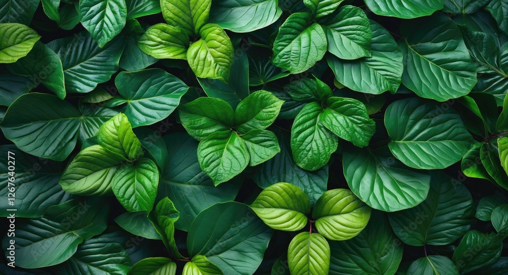 Poster lush green leaf textures creating a vibrant foliage background for nature-themed designs and environ