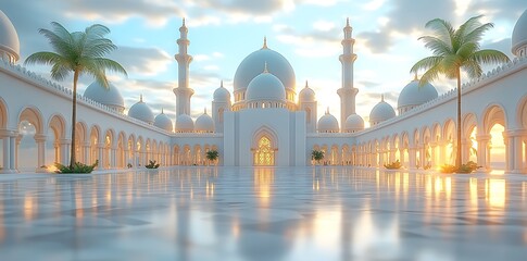Naklejka premium Islamic Mosque and Minaret Building 3d.