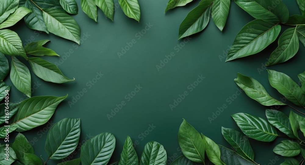 Aufkleber lush green leaves border on dark background ideal for nature themes and text placement