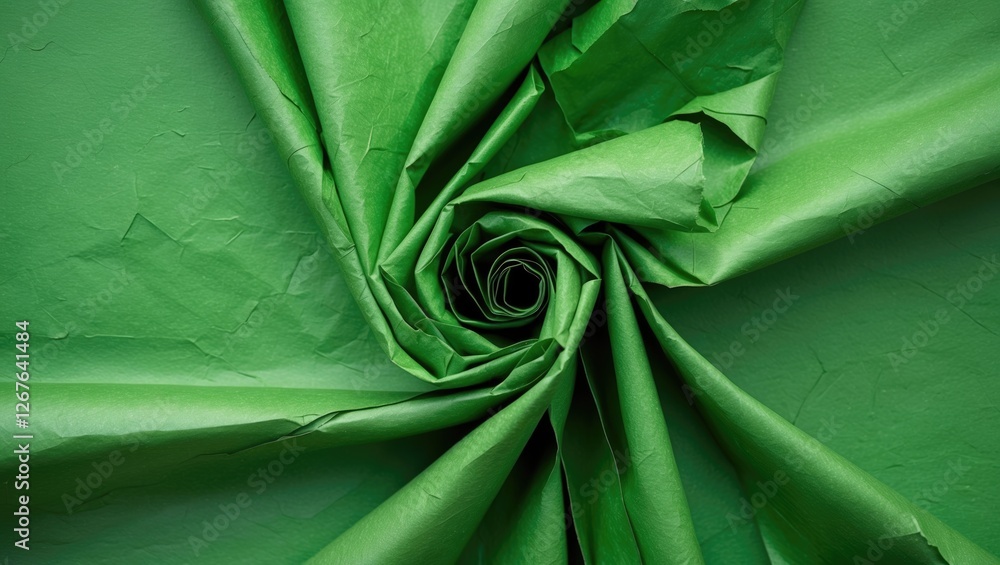 Aufkleber Textured green paper background with intricate folds and curls creating a vibrant and organic visual pattern for creative design projects.