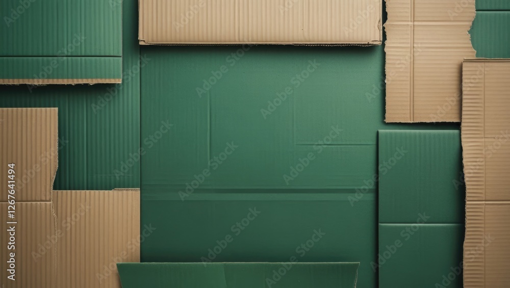 Fototapete Cardboard textures in green background showcasing layered and corrugated patterns for creative design and packaging applications.