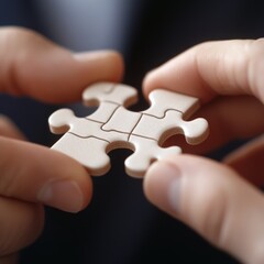 Hands Holding Four Jigsaw Pieces