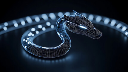 Digital Serpent Wireframe Design on Dark Background Rendering Futuristic Glowing Technology Image Style