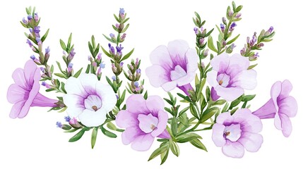 A chibi lavender plant with tiny purple flowers, smelling sweet, isolated on a white background