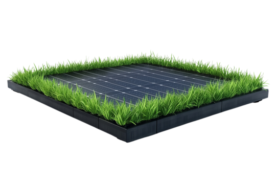 a solar panel with grass isolated on a transparent background