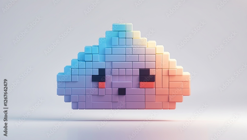 Poster a colorful, pixelated character design with a gradient color scheme featuring soft pastels, expressi