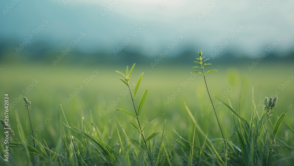 Aufkleber fresh green grass with soft focus background ideal for text overlay and nature-themed designs. brigh