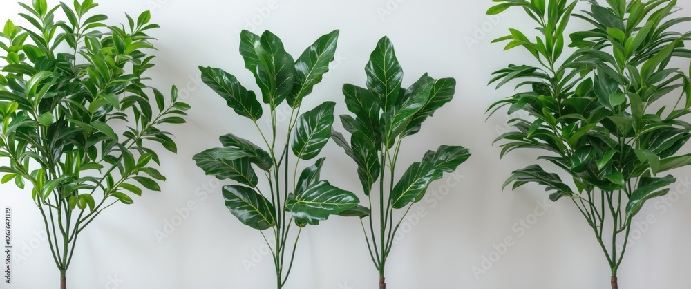 Poster lush green artificial plants isolated on white background with space for text ideal for home decor a