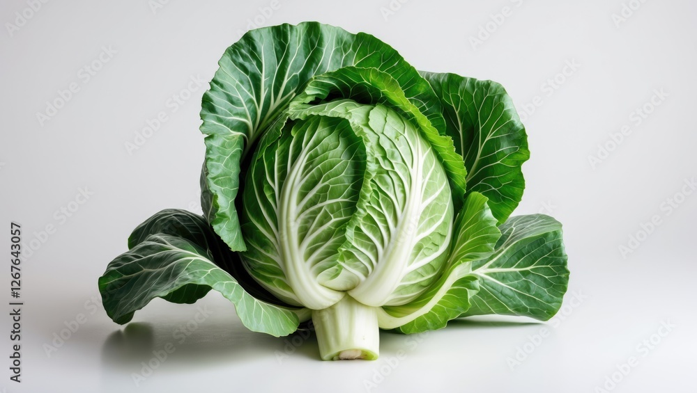 Aufkleber Fresh Green Cabbage Isolated on White Background with Space for Custom Text or Design Elements