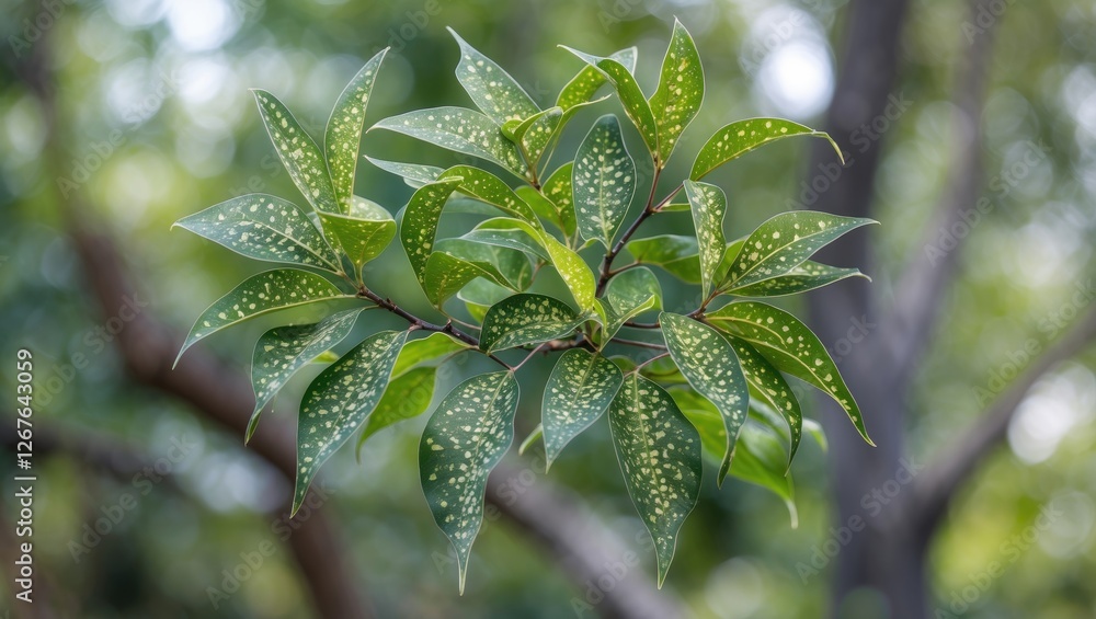 Poster green leaves of spotted sicklefish tree with beautiful texture and background, symbolic significance