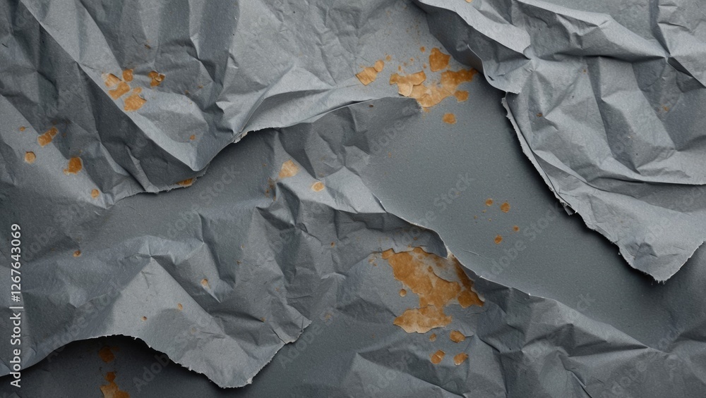 Poster detailed crumpled grey paper texture with stains and wrinkles suitable for backgrounds or design pro