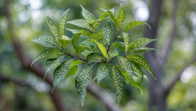 Green Leaves of Spotted Sicklefish Tree with Beautiful Texture and Background, Symbolic Significance in Buddhism with Space for Text