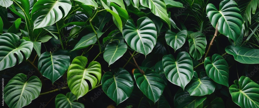 Leinwandbilder lush green philodendron leaves creating a tropical background with space for text and nature-inspire