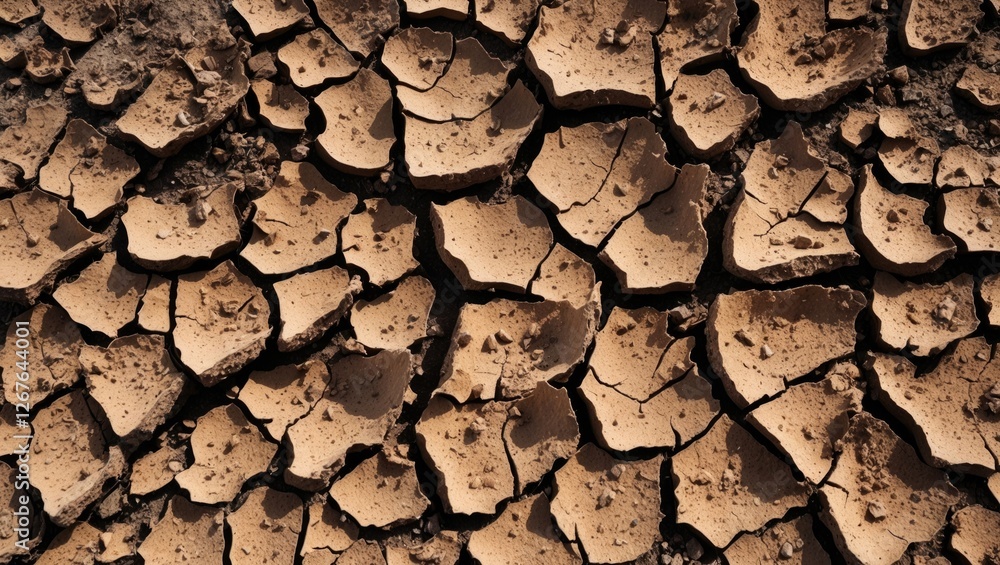 Poster dried cracked earth texture background showcasing drought effects with intricate patterns of parched