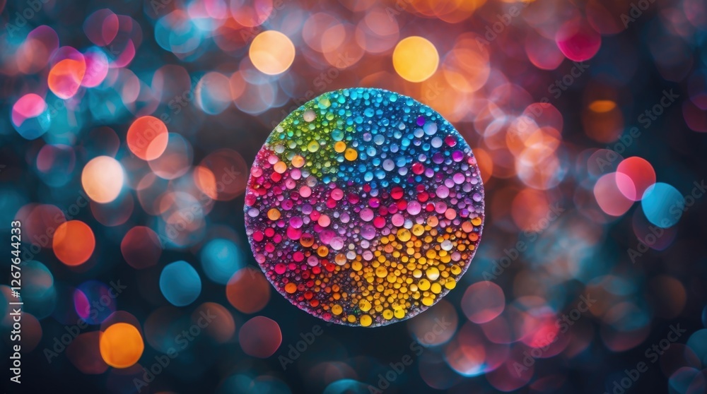 Poster vibrant glowing bokeh background with a colorful water droplets circle creating an abstract artistic
