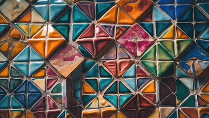 Vibrant geometric tile pattern background showcasing an artistic blend of colors and textures ideal for creative design projects.