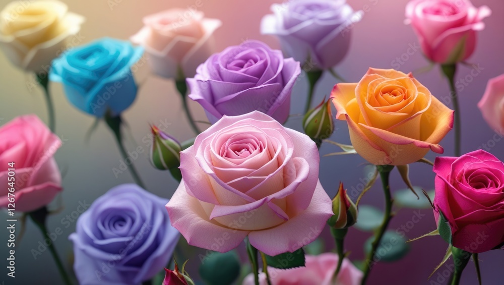 Aufkleber colorful gradient roses in soft focus creating an abstract background for postcards and designs with
