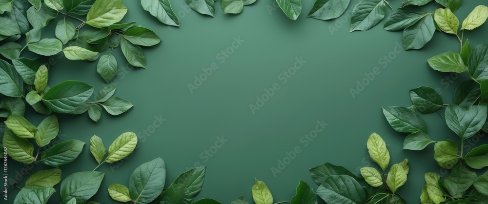 Aufkleber lush green leaves surrounding a blank space for text or graphics on a rich green background