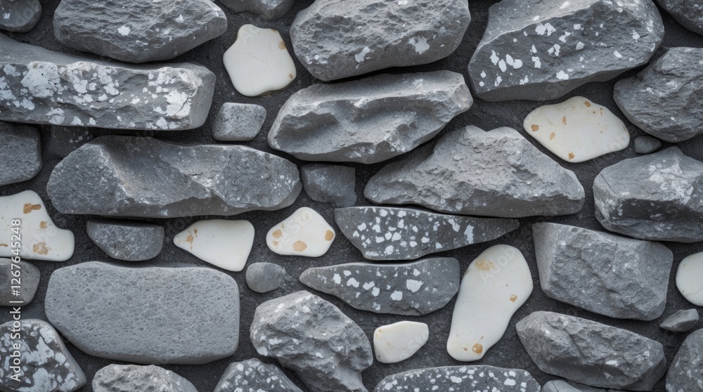 Poster Gray stone texture with white speckles creating a natural and rugged background for design and architectural projects.