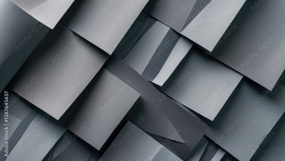 Leinwandbilder Textured gray paper sheets overlapping to create a modern, abstract background suitable for various design projects.