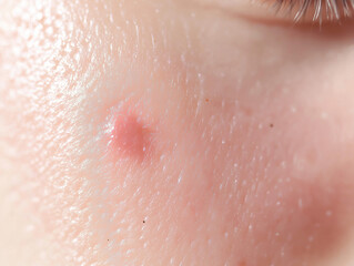 Fototapeta premium Close-up of red mosquito bite on human skin.