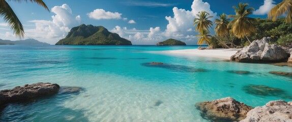 Obraz premium Tropical Paradise with Crystal Clear Waters and Serene White Beaches Ideal for Relaxation and Escape from Everyday Life