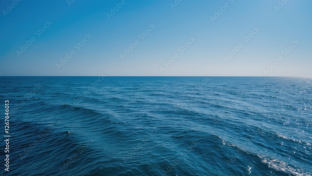 Poster tranquil deep blue sea view with gentle waves and clear sky offering ample space for text or overlay