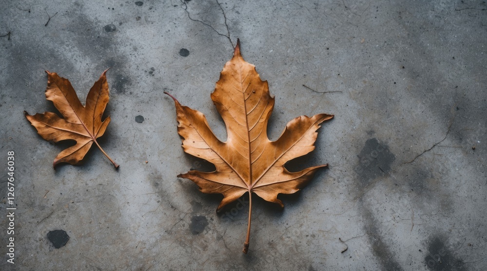 Poster dried autumn leaves on a textured concrete surface symbolizing solitude and the passage of time in a