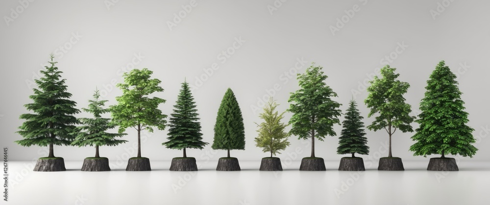 Poster collection of isolated trees on white background showcasing various types for design projects with e