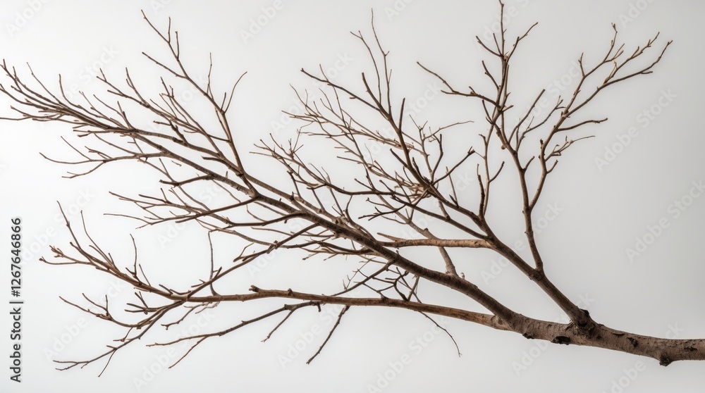 Poster dry bare tree branch with intricate twigs isolated on a clean white background for natural texture a