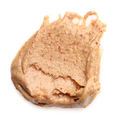 Sample of tasty nut butter isolated on white, top view