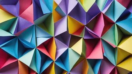 Vibrant abstract paper folding texture showcasing layered geometric shapes in a colorful arrangement for creative backgrounds.