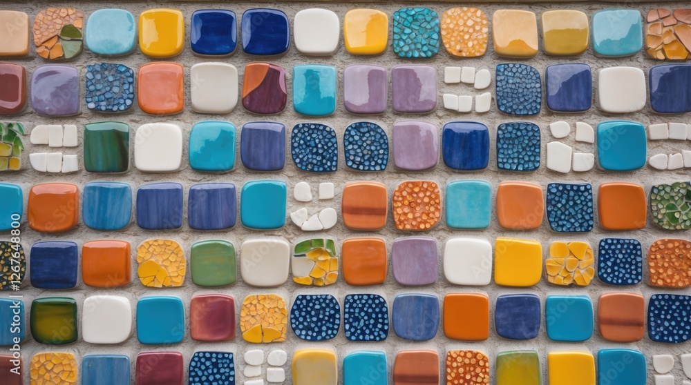 Poster vibrant ceramic mosaic wall pattern showcasing an array of colors and textures ideal for design and 