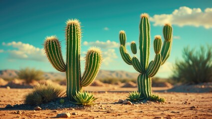Cacti in arid desert landscape showcasing their drought-resistant features and unique adaptations for survival under harsh conditions.