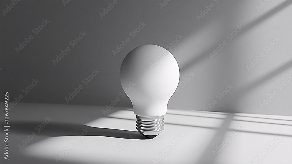Poster a solitary light bulb casts gentle shadows, creating a minimalist and serene atmosphere in a monochr
