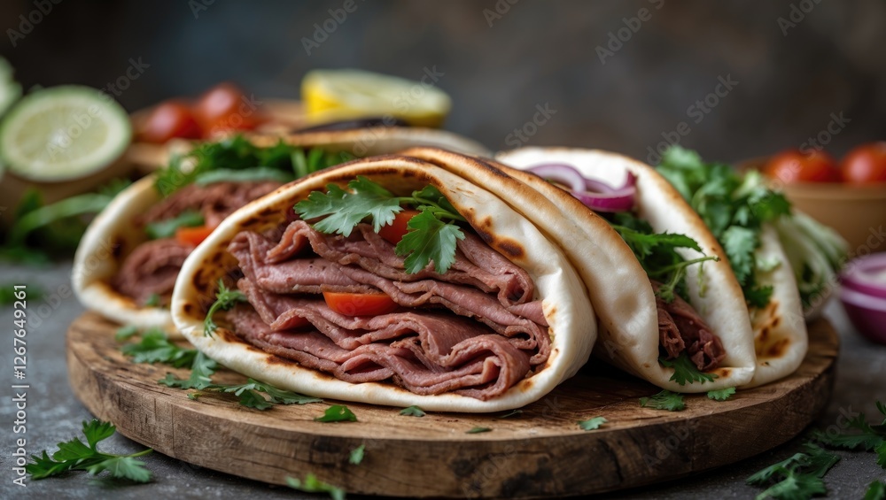 Poster delicious doner kebab with fresh ingredients and empty space for custom text in a casual dining sett