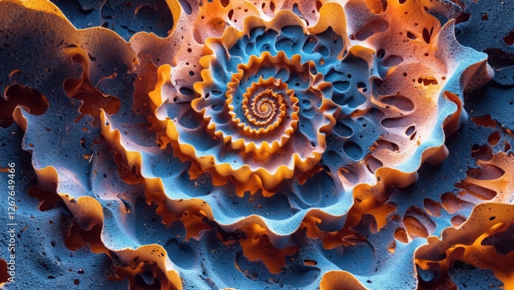 Poster baked cracknel spiral pattern with abstract fractal effect showcasing crispy crust and vibrant color
