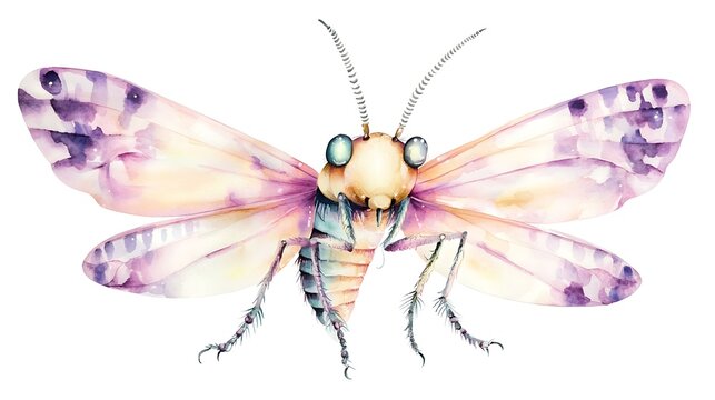 A chibi dobsonfly with long mandibles, looking intimidating, isolated on a white background