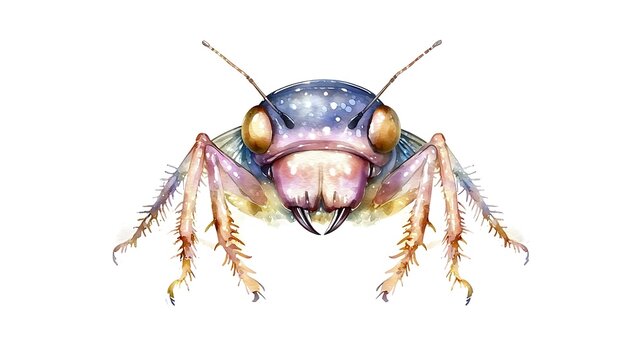 A chibi dobsonfly with long mandibles, looking intimidating, isolated on a white background